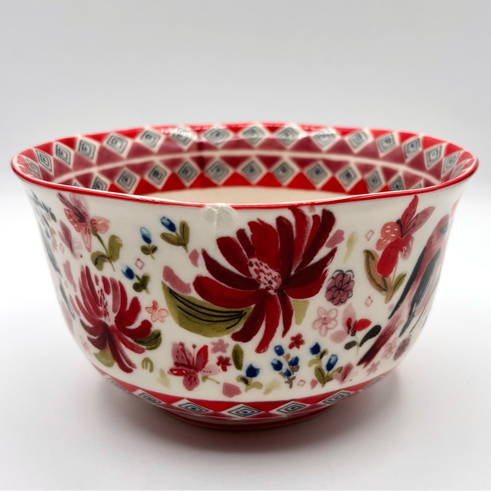 Anthropologie Floral & Bird Ceramic Soup / Cereal Bowl  - CHIPPED